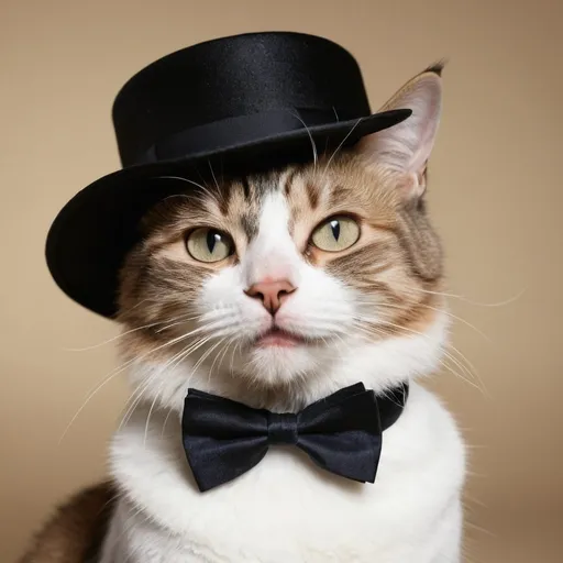 Prompt: Create a realistic photo of a sassy cat that would typically involve capturing an expression that reflects confidence or even a hint of rudeness. The cat could be posed in a way that emphasizes its attitude, such as with a tilted head, half-closed eyes, or a raised paw. Adding accessories like a small hat or a bow tie could enhance the "dressed up" aspect. This combination would embody the sassiness defined by a confident or boldly assertive demeanor.