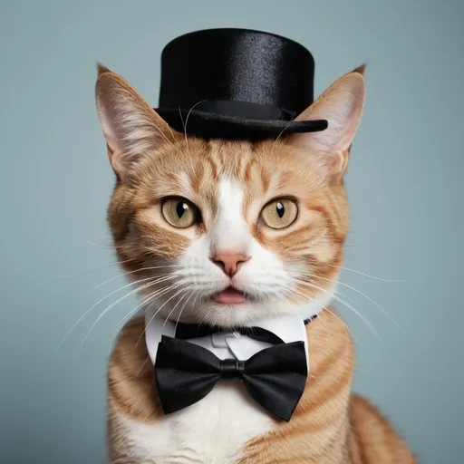 Prompt: Create a realistic photo of a sassy cat that would typically involve capturing an expression that reflects confidence or even a hint of rudeness. The cat could be posed in a way that emphasizes its attitude, such as with a tilted head, half-closed eyes, or a raised paw. Adding accessories like a small hat or a bow tie could enhance the "dressed up" aspect. This combination would embody the sassiness defined by a confident or boldly assertive demeanor.