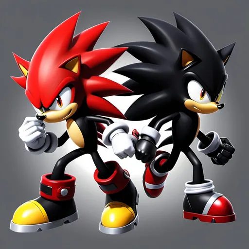 Prompt: A fusion between Super Shadow the Hedgehog and dark Shadow the Hedgehog