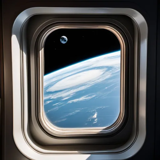 Prompt: 
Viewing space from a house window in space