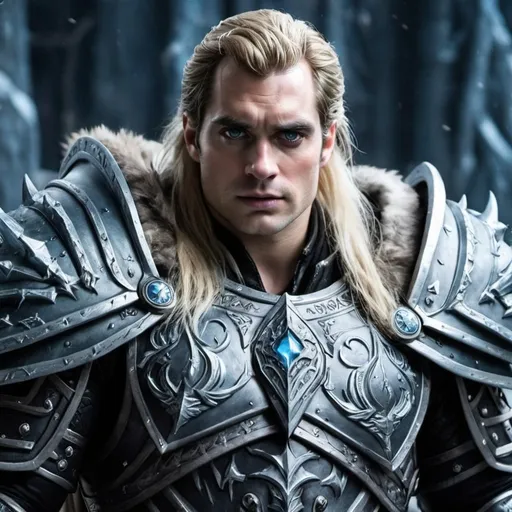Prompt: Henry Cavill as Arthas the Lich King from world of warcraft