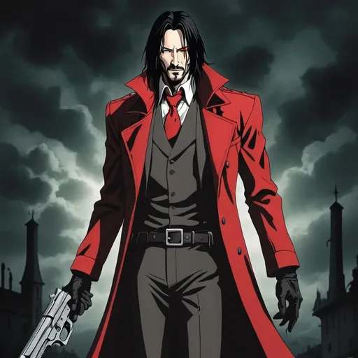 Prompt: Keanu Reeves as Alucard from Hellsing anime