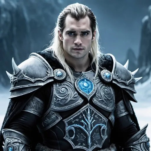 Prompt: Henry Cavill as Arthas the Lich King from world of warcraft