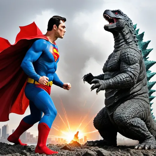 Prompt: super man vs Godzilla
