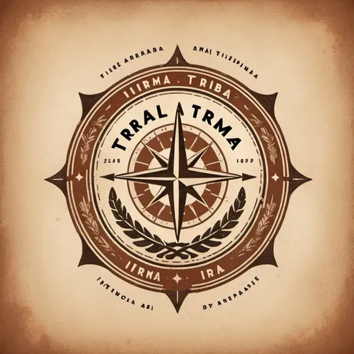 Prompt: (vintage style logo for "Travel Tribe IrMa AB"), warm color scheme, rustic aesthetic, classic design elements, slight color fading, sepia tones, intricate details, nostalgic atmosphere, high contrast, textured, distressed look, retro typography, traditional travel motifs like globes and compasses, finely crafted, HD, photorealistic, award-winning fine design, logo prominently placed in the center, captivating attention