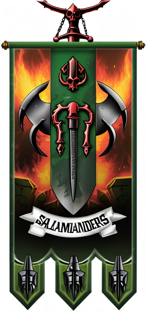 Prompt: warhammer 40000 salamanders chapter banner