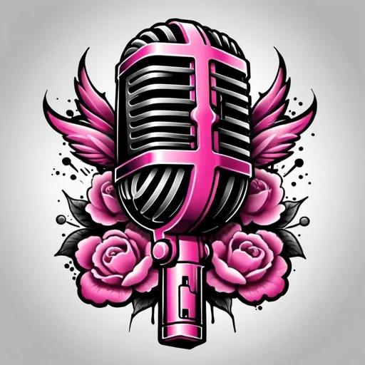 Prompt: Microphone hiphop pink tattoo design

