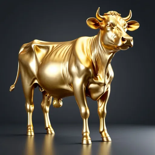 Prompt: cow statue made out of gold, 3d render, ultra realistic, 16k