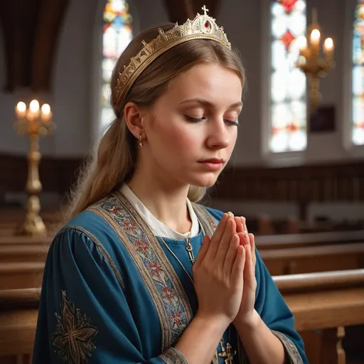Prompt: latvian woman 23yo, praying in church, Photorealistic. Full-colored photo. Professional photo. Highly detailed 8K.