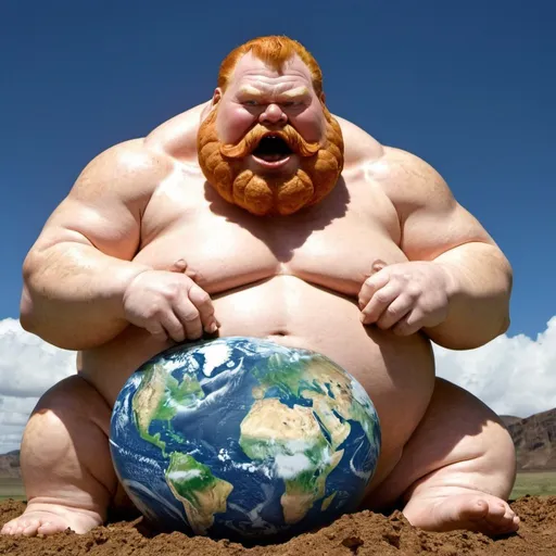 Prompt: A fat large ginger man named caseoh is eating earth