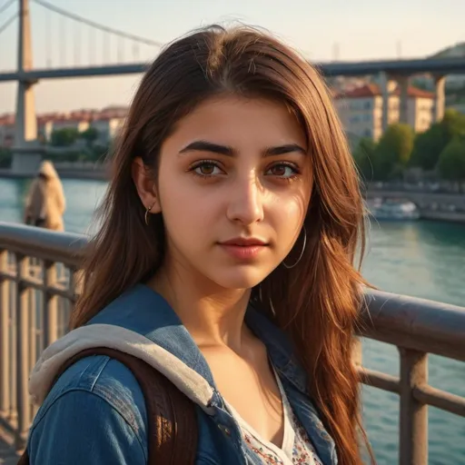 Prompt: turkish girl, 19yo, at bridge, afternoon, Photorealistic. Full-colored photo. Professional photo. Highly detailed 8K.