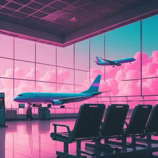 Prompt: Airport, vaporwave, 4k, dreamy