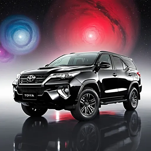 Prompt: 2019 toyota fortuner 2.8 gr sport, floating outer space, pop art, painting