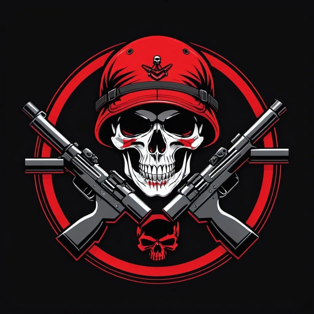Prompt: logo of a private military company, skull in the middle, sniper targetted, red color scheme, black background