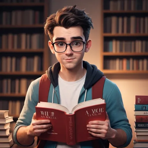 Prompt: A fictional character with a book for a youtube avatar 
