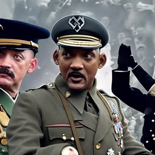 Prompt: Will smith as hitler saluting the nazis