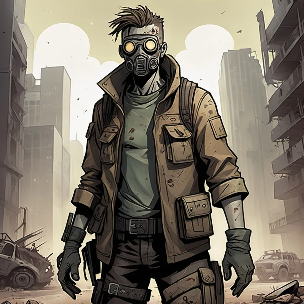 Prompt: Create a character concept for a graphic novel set in a post-apocalyptic world.