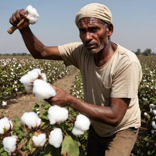 Prompt: man beating cotton picker