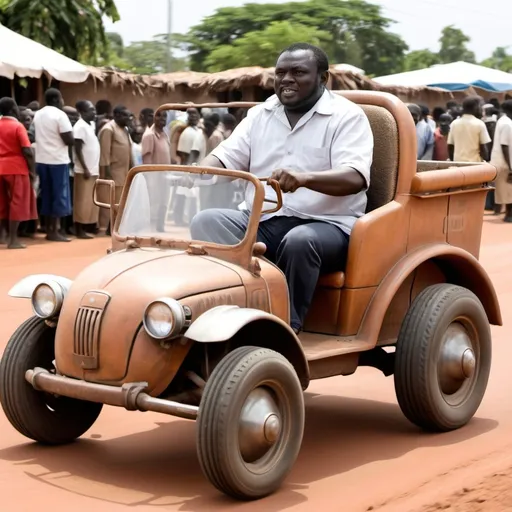 Prompt: A man driving a car made completely out of buga