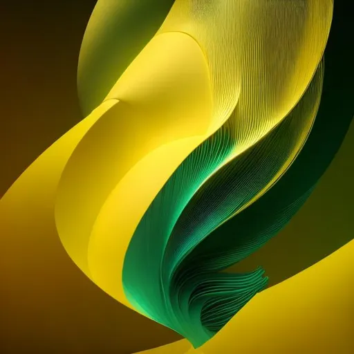 Prompt: A mesmerizing macro view of a cockatoo head is emerging from flowing abstract shapes in yellow, green, and black, merging and diverging like mirages in a desert. Drawing inspiration from the Art Deco movement, sleek lines and elegant curves, dramatic lighting casting shadows, creating a sense of mystery and sophistication, product, 3d render, fashion, conceptual art