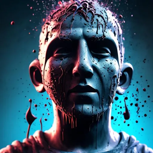 Prompt: Wet  ink poured on a boy's Mask, spots of ink visible, digital painting, an ink splatter, messy ink, vibrant, photo, 3d render, poster, fashion 4k, 3d render, photo