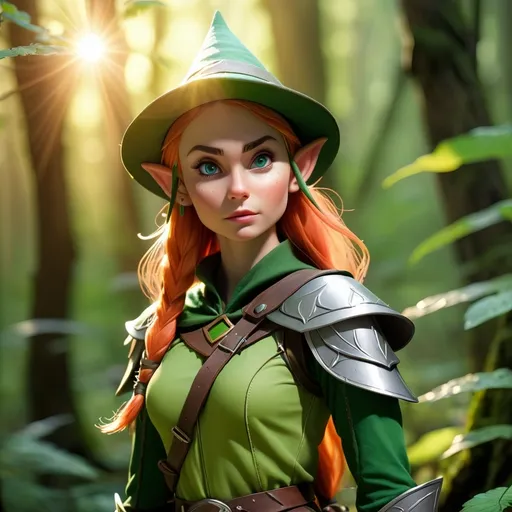 Prompt: Elf ranger in a mystical forest around sunlight