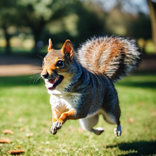 Prompt: dog in park chasing squirrels