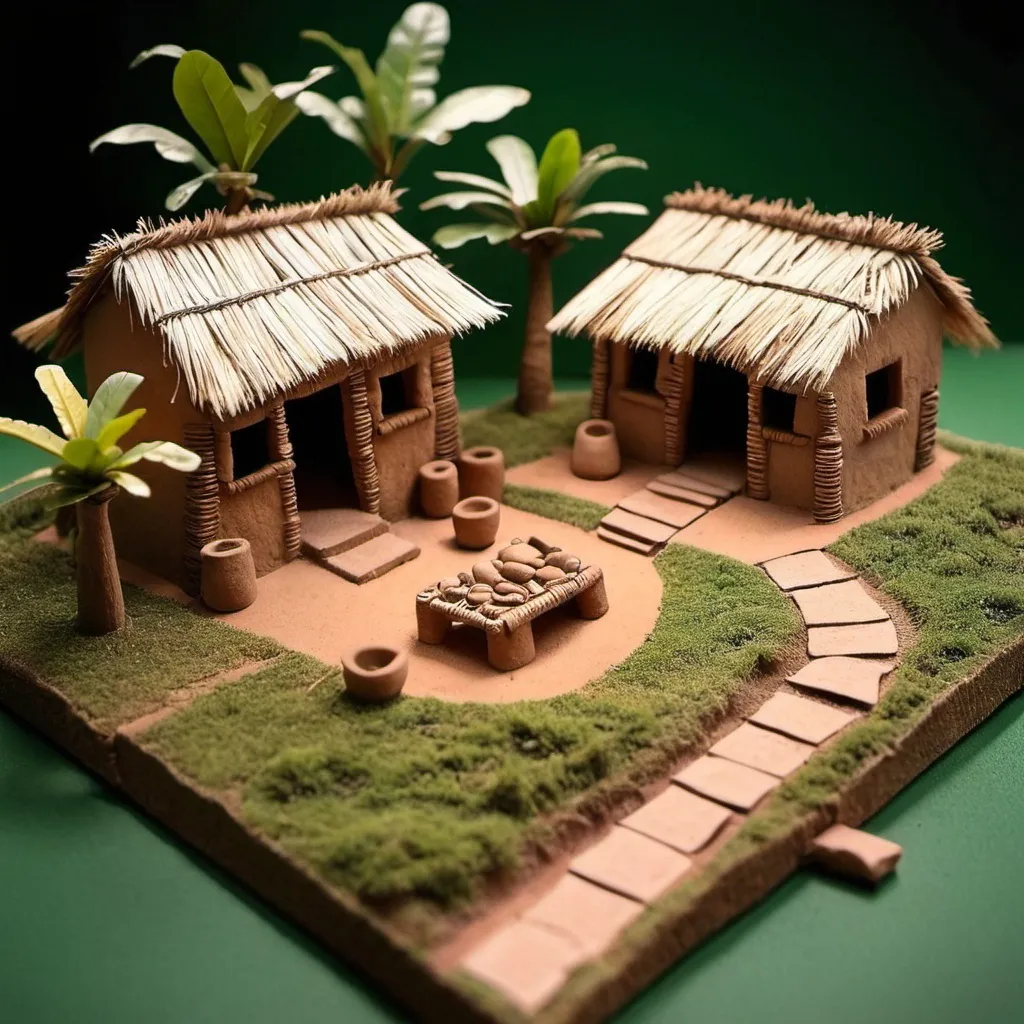 Prompt: maqueta de un pequeño pueblo en la amazonia del peru