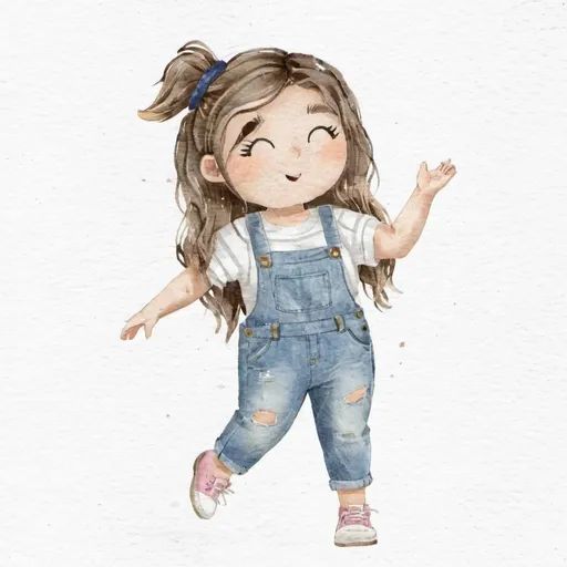 Prompt: Pumpkin young girl character, wearing blue denim dungarees, friendly demeanour, playful, full body view, t-pose, simple design, 2D