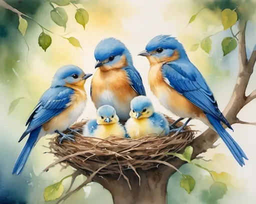 Prompt: A mesmerizing watercolor painting captures the tender moment between a vibrant blue-colored bird and her two adorable chicks. Thefamily gently perches on a verdant tree nest, harmoniously coexisting with their serene, lush surroundings. The scene is bathed in warm, golden sunlight, creating a dreamy, ethereal atmosphere that evokes a sense of tranquility and union between the animal family and their thriving, natural habitat., poster, paintingLess
Magic PromptA captivating watercolor painting portrays a heartwarming moment between a vibrant blue-colored bird and her two cute offspring.The family delicately rests on a lush green tree branch, seamlessly blending with the serene, thriving environment. Bathed in a warm, golden sunlight, the scene exudes a dreamy, ethereal aura that fosters a sense of peace and harmony between the bird family and their flourishing ecosystem., painting, posterMore
