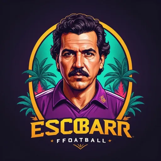 Prompt: (Escobar themed Fantasy Football logo), (vibrant colors), (dynamic design), bold typography, (sports elements), tropical motifs, modern aesthetic, high-definition, captivating composition, energetic vibe, sleek lines, themed iconography, a mix of fantasy and urban culture, incorporating elements of football, luxury, and fantasy vibes.