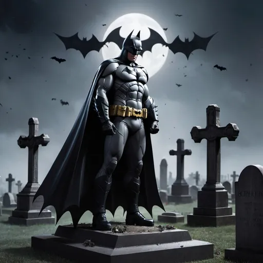 Prompt: batman standing over an open grave in a cemetary