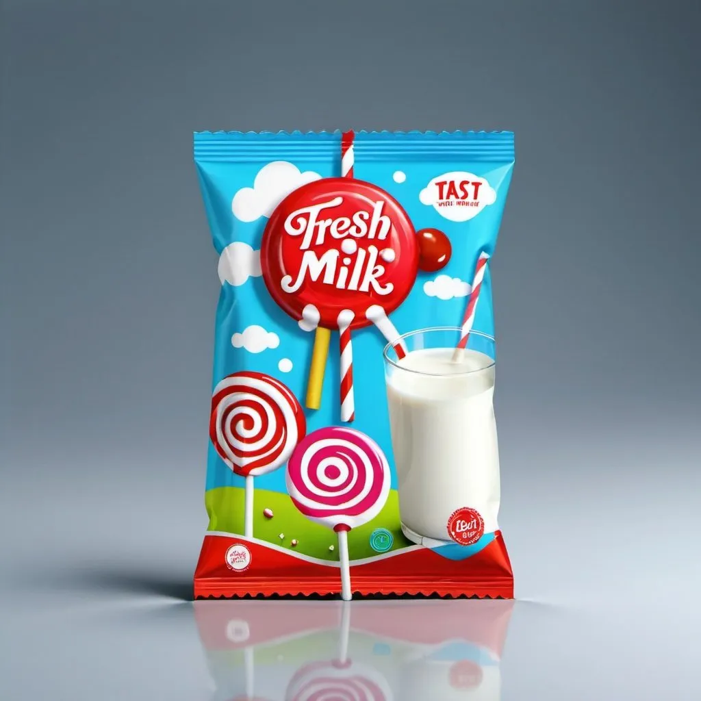 Prompt: Lollipop tast fresh milk packaging 