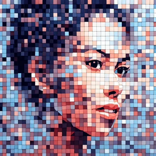 Prompt: <mymodel>3D glass female face complet in very large pixel, pixel art, pixel art style, emerge from the digital dot matrix