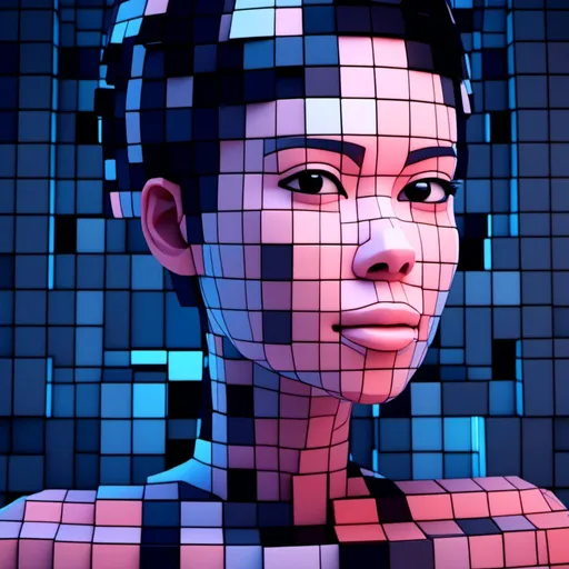 Prompt: <mymodel>3D glass female beauty face and neck completly  made of different sized black outline blocks, game-minecraft style, variable colors, highres, detailed, digital art, futuristic, abstract, variable color tones, atmospheric lighting, matrix-style, pixel art, high-tech
