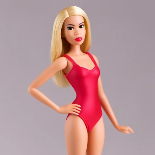 Prompt: <mymodel> realistic little bitchy bratz doll posing and wearing a short red one piece swimsuit, with blond hair, full body, big head,  boss beauty facial expression, very big lips, very big cat eyes, very long eyelashes, white background,  cinematic, masterpiece, photorealistic, plasticien, stylized