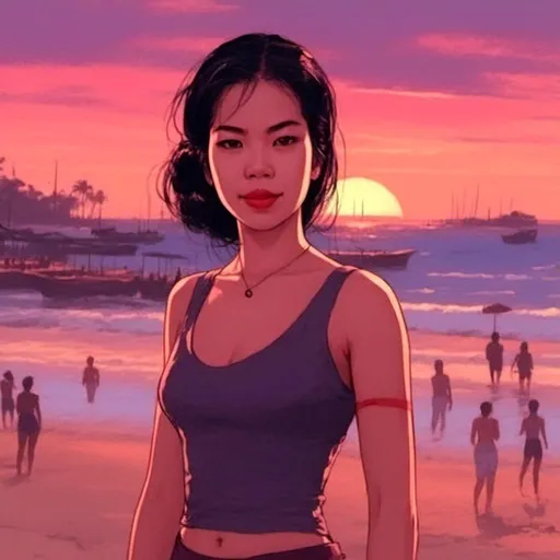 Prompt: <mymodel>GTA V cover art, blonde woman on the beach at sunset, cartoon illustration