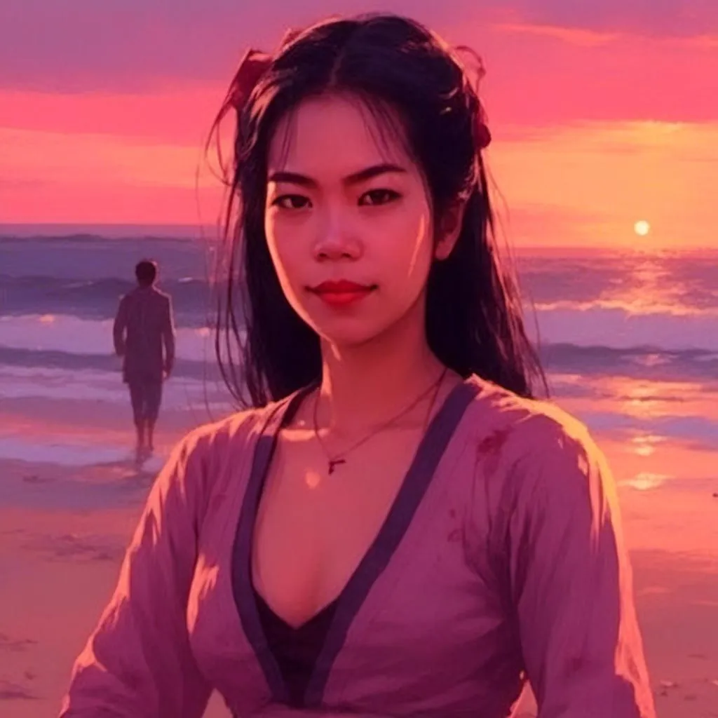 Prompt: <mymodel>GTA V cover art, blonde woman on the beach at sunset, cartoon illustration