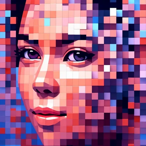 Prompt: <mymodel>3D pixel art of a stunning female face, mesmerizing beauty, large pixel size, glass texture, emerging from a digital dot matrix, game-minecraft style, high-res, detailed, pixel art, boss beauty expression, digital emergence, glassy texture, cubic design, vibrant colors, retro-futuristic lighting
