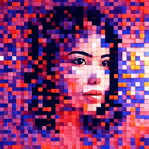 Prompt: <mymodel>3D pixel art of a stunning female face, mesmerizing beauty, large pixel size, glass texture, emerging from a digital dot matrix, game-minecraft style, high-res, detailed, pixel art, boss beauty expression, digital emergence, glassy texture, cubic design, vibrant colors, retro-futuristic lighting
