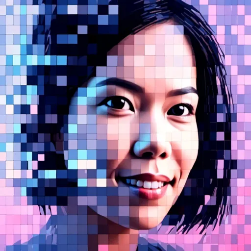 Prompt: <mymodel>3D glass female face complet in very large pixel, pixel art, pixel art style, emerge from the digital dot matrix, variable colors, highres, detailed, digital art, futuristic, abstract, variable color tones, atmospheric lighting, matrix-style, pixel art, high-tech
