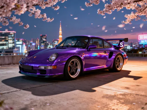 Prompt: Need mouse pad image of Porsche 911. Please generate me some ultra clean slick 911 993 turbo s purple with big s wing on Japanese style