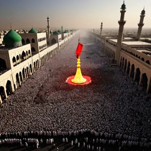 Prompt: Hey create a Islamic pic of Shia community in the shirne of imam Hussain 