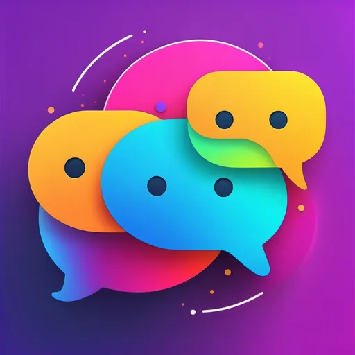 Prompt: A vibrant chat icon with a notification bell next to it. The background features colorful chat bubbles