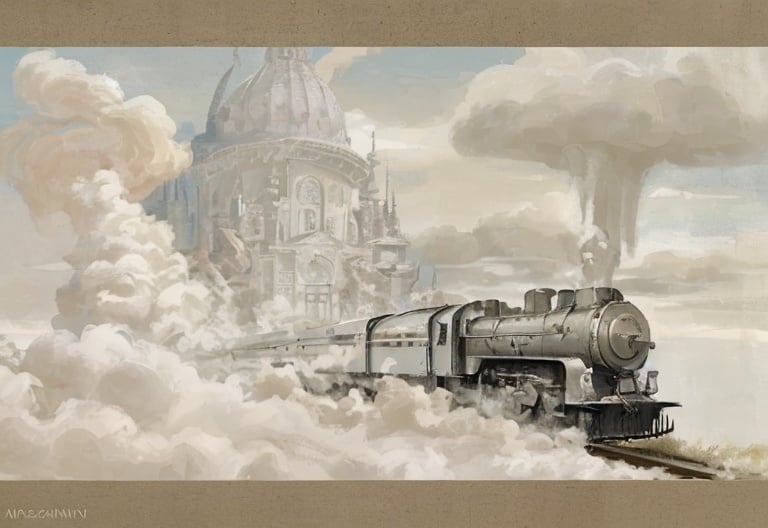 Prompt: maksymilian novak zemplinski  stylethe thethe white locomotive levitates,