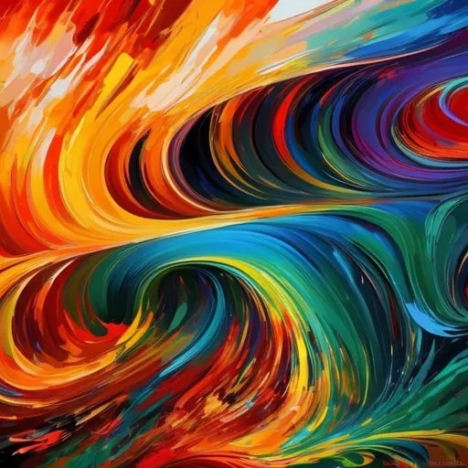 Prompt: Colorful abstract painting with flowing waves of vibrant colors, impressionistic brush strokes, high quality, oil painting, vibrant colors, flowing waves, impressionistic, colorful, abstract, artistic, dynamic brush strokes, vibrant and lively atmosphere