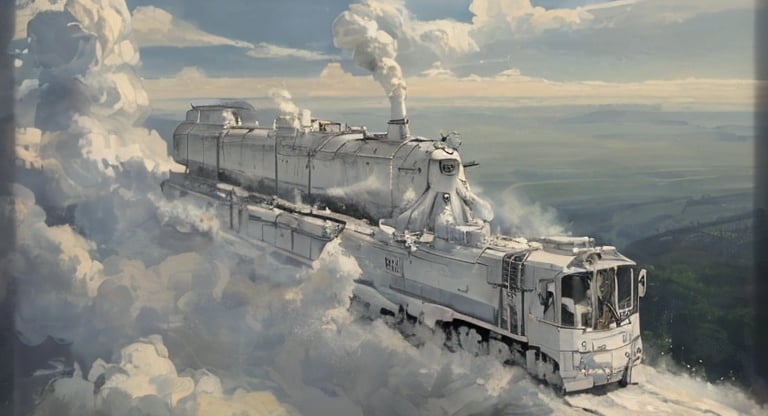 Prompt: maksymilian novak zemplinski  stylethe thethe white locomotive levitates,