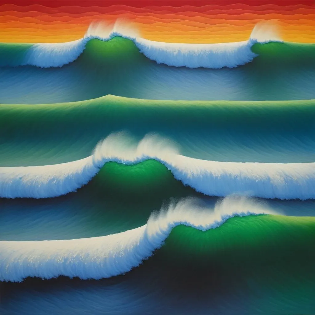 Prompt: generate Wojciech Fangor's painting "M39". a very colorful picture, the colors are painted in waves