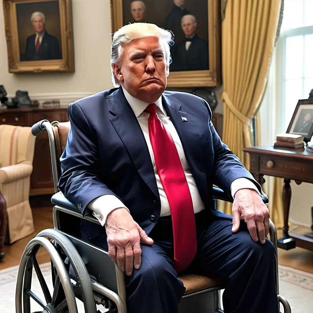 Prompt: Donald Trump as a 100 year old man in a wheel chair