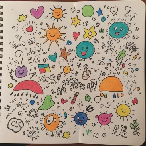 Prompt: A kids doodle in colour.